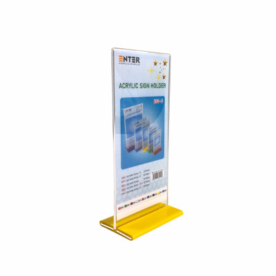 Kệ menu nhà hàng, Standee mica để bàn, Bảng quét mã QR Code, Kệ mica 2 mặt Enter E09-U 100x210mm đế lùa uốn bằng