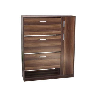 Tủ Giày Hiện Đại Màu Trắng - Nâu Sẩm , Gồm 3 Ngăn Để Giày Có Cánh Lật, 1 Ngăn Để Dép