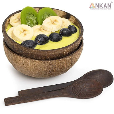 Bát Gáo Dừa Mộc Tự Nhiên ANKAN – Dùng Ăn Salad, Trái Cây, Ngũ Cốc – Chén Dừa Thủ Công Việt Nam