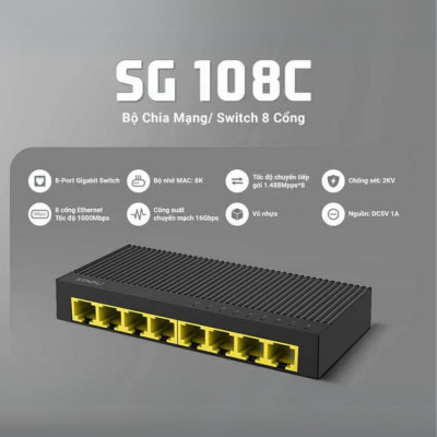 Thiết Bị Chia Mạng Imou SF105C, SF108C, SG105C, SG108C Switch 5 và 8 Cổng Tốc Độ Ethernet 100Mbps - TRANGIATELECOM Hàng chính hãƞg Hàng nhập khẩu