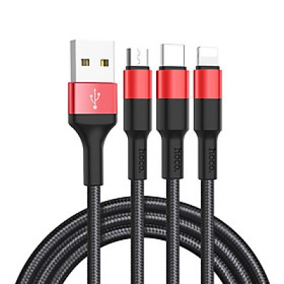 Cáp Sạc Hoco X26 3 đầu IPhone - MicroUsb - Type C Dây Dù Chông Đứt Dài 1M + Tặng Bọc Bảo Vệ Đầu Cáp - Chính Hãng 