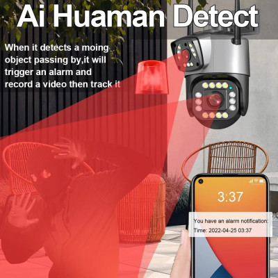 Camera giám sát 2 ống kính quan sát an ninh ngoài trời trong nhà xoay 360 độ chống nước tiêu chuẩn IP kèm thẻ nhớ chính hãng - Hàng Nhập Khẩu