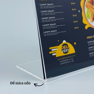 Kệ mica 1 mặt Enter F04-L 100x75mm A7 ngang, Kệ menu chữ L, Khung thông tin sản phẩm, Khung bảng giá, Kệ trưng bày để bàn