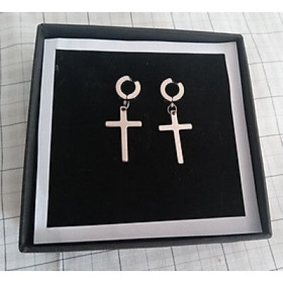 Bông Tai Nam Loại Kẹp Không Cần Bấm Lỗ Tai Hình Thánh Giá Chất Liệu Thép Titan Không Đen Không Dị Ứng TT 1379 - 1 cặp