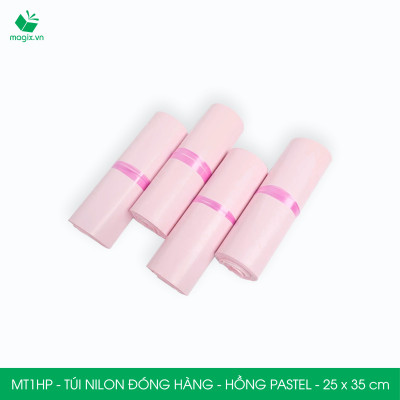 MT1HP - 25x35 cm  - Túi nilon gói hàng - 200 túi niêm phong đóng hàng màu hồng pastel