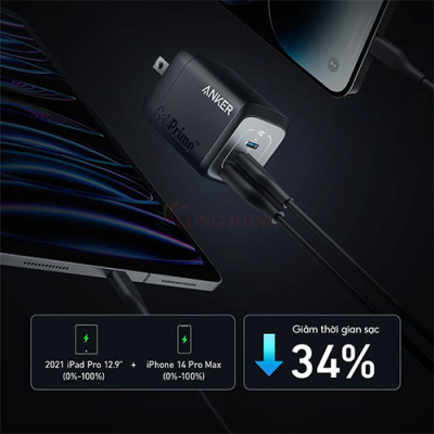 Cốc sạc Anker GaNPrime Portable Wall Charger 67W 2Type-C 1USB A2669 - Hàng chính hãng