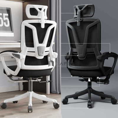 Ghế lưới xoay có gác chân giá rẻ khung nhựa đen lưng ngả nằm 95° ~ 145° CR4327-M Nội thất Capta