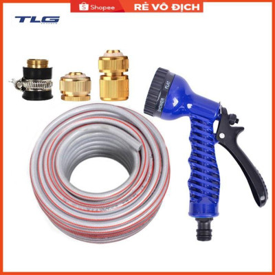Bộ dây tăng áp 3 lần vòi xịt nước rửa xe, tưới cây loại 7-10m(cút đồng-nối đồng) 206843