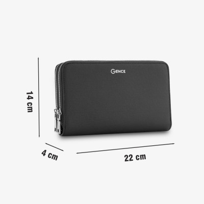 Clutch, Ví Cầm Tay Gence Thời Trang Nam Da Bò Taiga Cao Cấp HT21 Đen - 2 Khóa