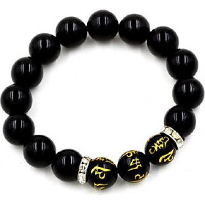 Vòng tay chuỗi hạt thạch anh đen khắc Phật chú 12 ly MSA119