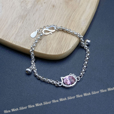 Lắc Tay Lắc Chân Bé Yêu Bạc Hiểu Minh LTE121 Mèo Kitty Bảo Hành Vĩnh Viễn