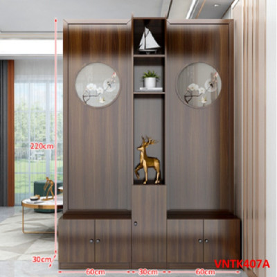 Vách ngăn phòng khách, vách ngăn tủ kệ bằng gỗ VNTK407- Nội thất lắp ráp Viendong Adv