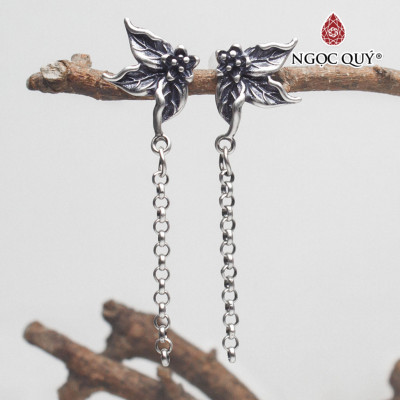 Bông tai bạc cánh hoa sát tai gắng hạt treo - Ngọc Quý Gemstones