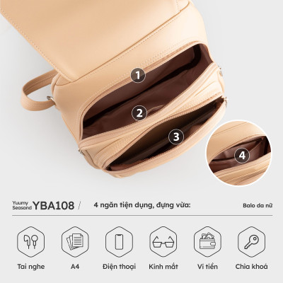 Balo Yuumy ( Thời trang nữ đựng vừa A4 - Balo da Seasand YBA108 )