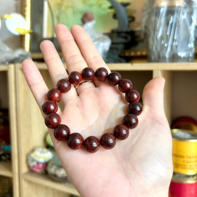 Vòng Gỗ Tử Đàn Ấn 12li - Vòng đeo tay Cao Cấp Tiểu Diệp Lá Nhỏ Kim Sa Nhiều Sao Phong Thủy