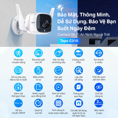 Camera Wifi TP-Link Tapo C310 3MP An Ninh Ngoài Trời - Hàng Chính Hãng