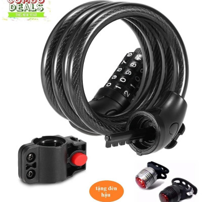 Khóa dây xe đạp 5 số dài 1.2m đổi được mã tặng đèn led hậu xe đạp
