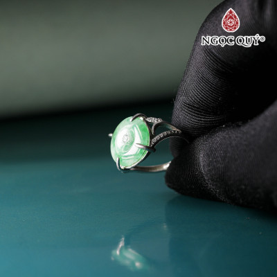 Nhẫn bạc nữ mặt Điếu cẩm thạch 14mm Free size - Ngọc Quý Gemstones