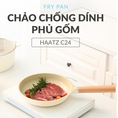 Chảo chiên chống dính phủ gốm Hàn Quốc size 24cm cán gỗ đáy từ