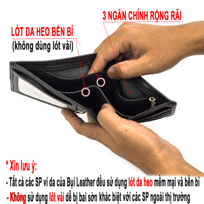 Ví nam, bóp nam da bò sáp Bụi Leather V106 - Bảo hành 12 tháng