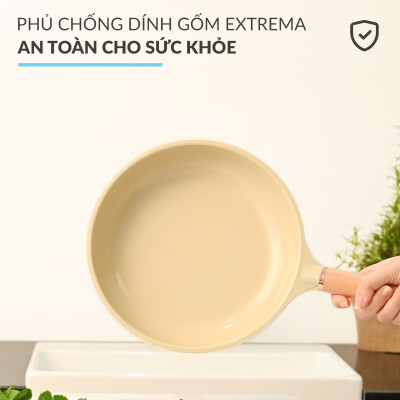 Chảo chiên chống dính phủ gốm Hàn Quốc size 24cm cán gỗ đáy từ