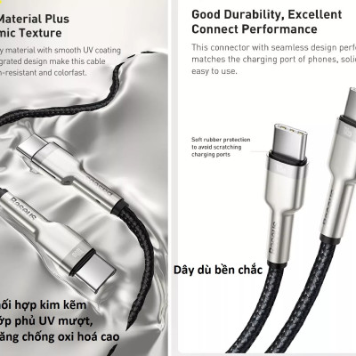 Cáp sạc C to C 100W Baseus Cafule Series Metal Data Cable - Hàng chính hãng