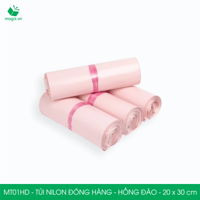 MT1HD - 25x35 cm  - Túi nilon gói hàng - 200 túi niêm phong đóng hàng màu hồng đào