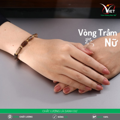 Vòng Trầm Hương Thiên Nhiên - Kiểu Đốt Trúc Đính Hạt Vàng Tĩnh Điện - Tinh Tế Cho Phái Nữ