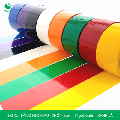 BK5XL - 1 cuộn băng keo màu khổ 4.8cm loại 1kg/6 cuộn - Xanh lá - Băng keo, băng dính đóng hàng