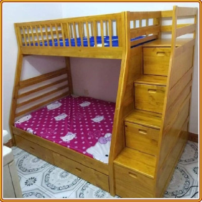 Giường 2 tầng nhập khẩu Tundo kèm 2 hộc kéo cầu thang đảo chiều màu vàng