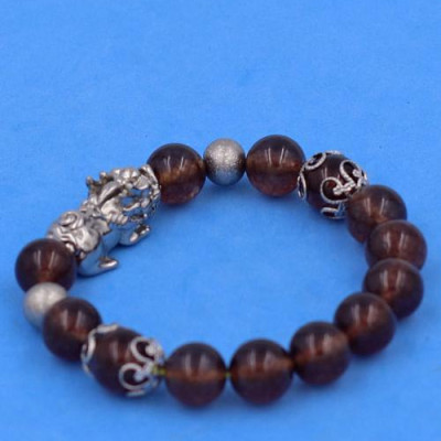 Vòng chuỗi đeo tay Đá Vân Rồng Nâu 10 ly VVRNTHTRHKHB10 - Vòng tay Tỳ Hưu inox phối charm - hợp mệnh Kim, mệnh Thổ