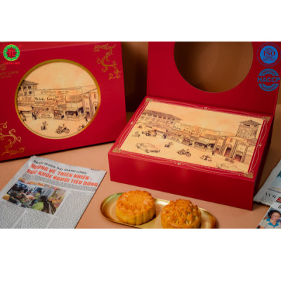 Hộp bánh trung thu cao cấp 4 bánh 2 trứng 220g - Như Ý - Thành Long 880g - tặng 1 hộp trà - Việt Nam