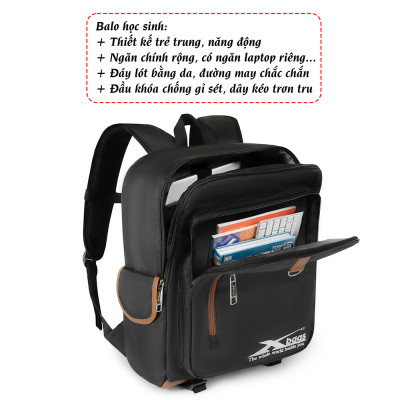 Balo đi học màu đen, balo học sinh cấp 3 thời trang, balo laptop nhỏ gọn XBAGS Xb 3101 