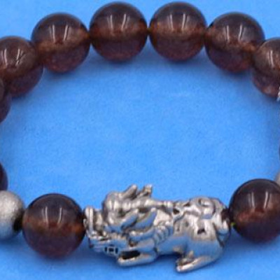 Vòng chuỗi đeo tay Đá Vân Rồng Nâu 10 ly VVRNTHTRHKHB10 - Vòng tay Tỳ Hưu inox phối charm - hợp mệnh Kim, mệnh Thổ