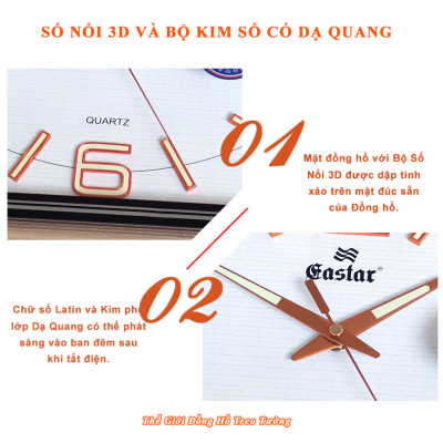 Đồng Hồ Cao Cấp EASTAR Có DẠ QUANG & LỊCH và NHIỆT KẾ ĐIỆN TỬ - Máy KIM TRÔI - Tặng Pin Maxell - Decor Trang Trí Nhà - BH 1 Năm