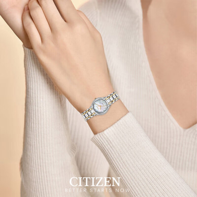 Đồng Hồ Nữ Citizen Eco-Drive Đính Đá Swarovski Dây Thép Không Gỉ EM0284-51D - Mặt Xà Cừ (27mm)