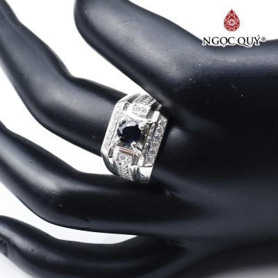 Nhẫn bạc nam mặt đá saphire 18mm mệnh thủy, mộc - Ngọc Quý Gemstones
