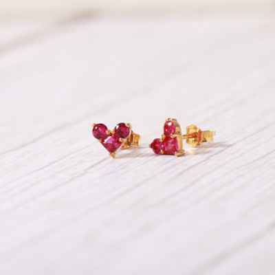 Bông tai bằng bạc đẹp cao cấp nữ trái tim đá đỏ Gix Jewel BT01