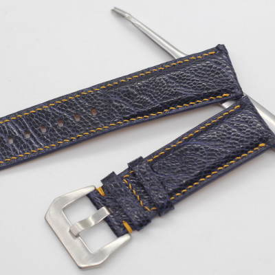 Dây Đồng Hồ Da Đà Điểu Thật Songhan Leather Hoàn Thiện Thủ Công Tỉ Mỉ, Màu Xanh Khóa Lổ To, BH 6 Tháng PROT-00