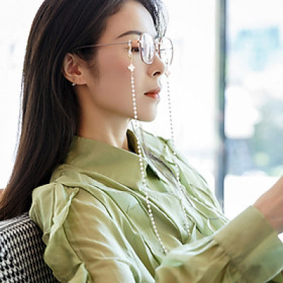 Dây chuyền cỏ 3 lá đeo kính đeo mặt nạ hạt cườm phong cách Âu Mỹ retro