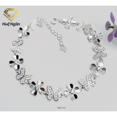 Lắc tay bạc 925 Huệ Ngân - Cỏ bốn lá và bướm xinh BB0743 T