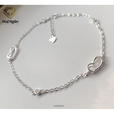 Lắc chân bạc Ý 925 Huệ Ngân - Tim xinh đính đá RYBJ50041