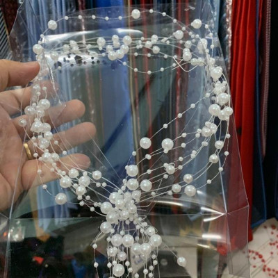 Cài tóc cô dâu hoa voan hạt trai vòng phụ kiện cưới Giang