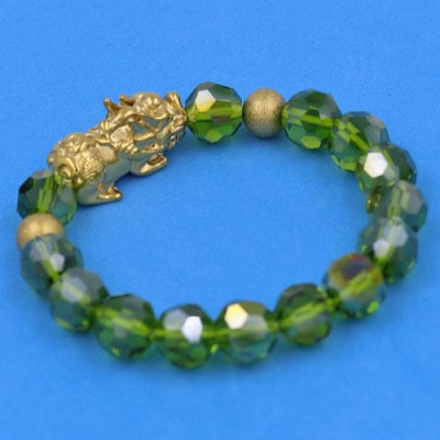 Chuỗi đeo tay Pha Lê Xanh Rêu cắt giác 10 ly Mix Tỳ Hưu inox 2 Bi VFLGXRTHTRHB10 - Chuỗi tay thời trang phong thủy