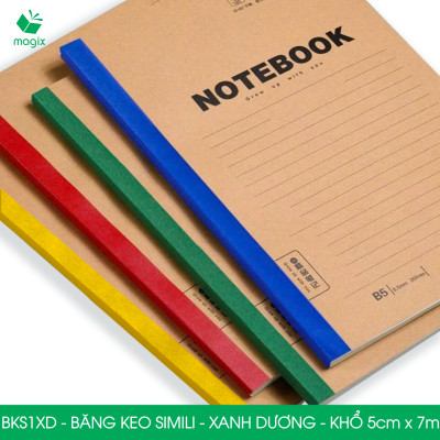 BKS1XD - 6 cuộn băng keo Simili khổ 5cm x 7m - Xanh dương - Băng dính dán gáy sách, đóng cuốn