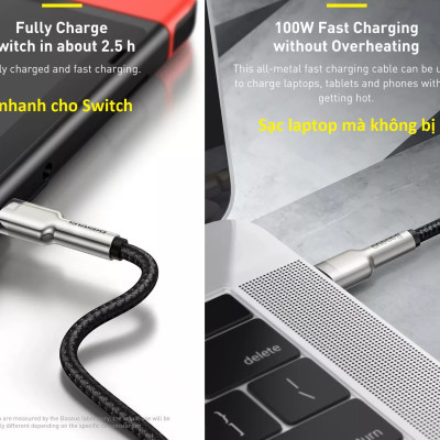 Cáp sạc C to C 100W Baseus Cafule Series Metal Data Cable - Hàng chính hãng