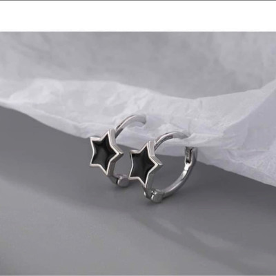 Khuyên Tai Bạc Ta Tròn Chốt Bấm Cá Tính Bạc Hiểu Minh HT385 