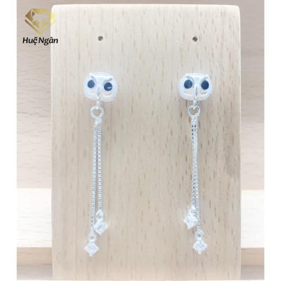 Bông tai bạc Ý 925 Huệ Ngân -Owl Cú mèo đáng yêu dáng dài ZCE15108