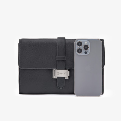 Clutch Nam Hàng Hiệu Ví Da Cầm Tay GENCE HT10 Da Bò Cao Cấp Màu Đen