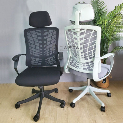 Ghế xoay lưng lưới nệm vải khung nhựa trắng CM4540-2M Nội thất Capta